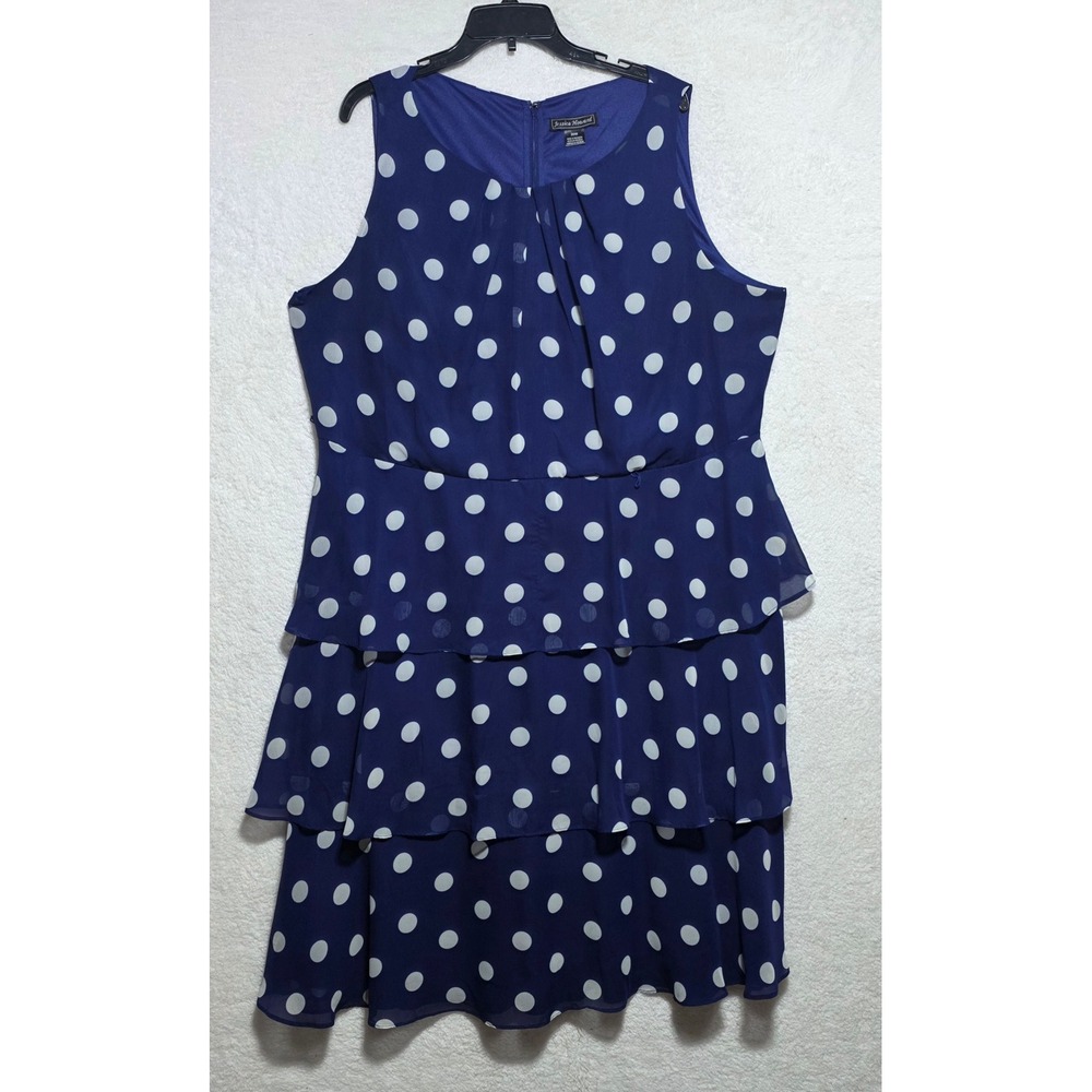 Jessica Howard Blue Polka Dot Tiered Ruffle Dress Plus Size 20W Sleeveless